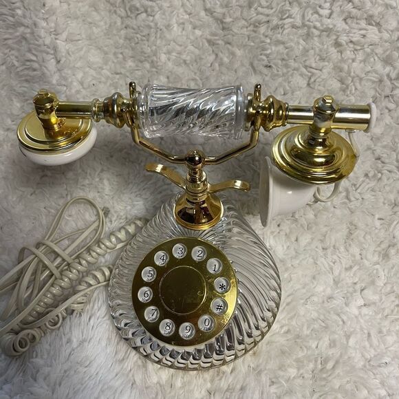 Hentak Limited Vintage crystal look phone, Rotary telephone, Gold &Clear . - Picture 4 of 13